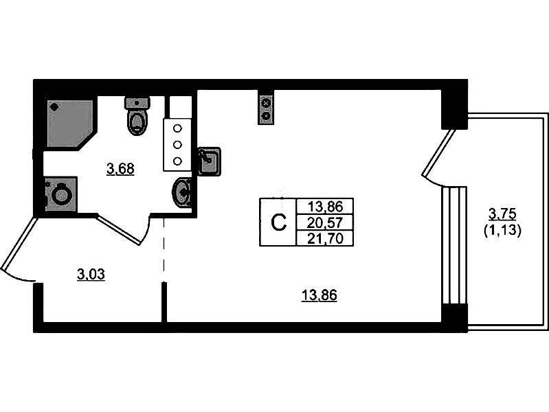 Квартира студия 21.7 м², 3/5 эт., ЖК «Plus Пулковский»
